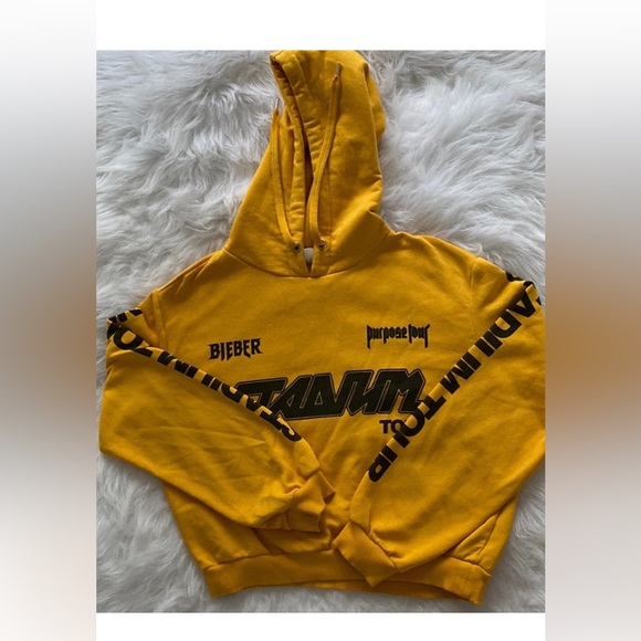 H&M x Justin Bieber Hoodie | Size Small | Yellow Graphic Sweatshirt - Picture 2 of 8